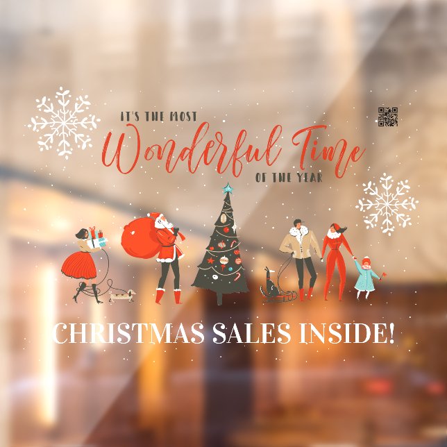 Retro Christmas | Winter Holiday Sales QR Code Window Cling (Sheet 2)