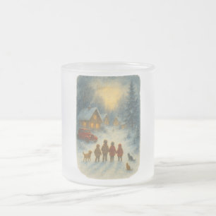 Retro Christmas Winter Village - 90s Nostalgia Frosted Glass Coffee Mug