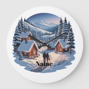 Retro Christmas Winter Village   90s Vintage Mount Large Clock