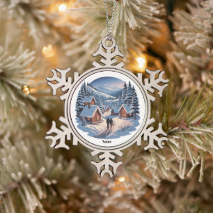 Retro Christmas Winter Village Sweatshirt 90s Vi Snowflake Pewter Christmas Ornament