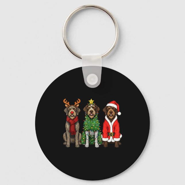 Retro Christmas Wirehaired Inting Griffon Santa Re Key Ring (Front)