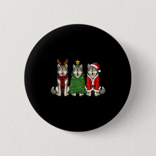 Retro Christmas Wolf Santa Reindeer 6 Cm Round Badge