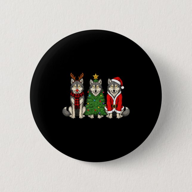 Retro Christmas Wolf Santa Reindeer  6 Cm Round Badge (Front)