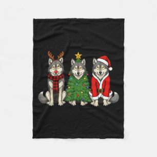 Retro Christmas Wolf Santa Reindeer Fleece Blanket