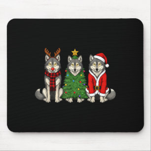 Retro Christmas Wolf Santa Reindeer  Mouse Mat