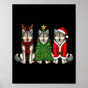 Retro Christmas Wolf Santa Reindeer  Poster
