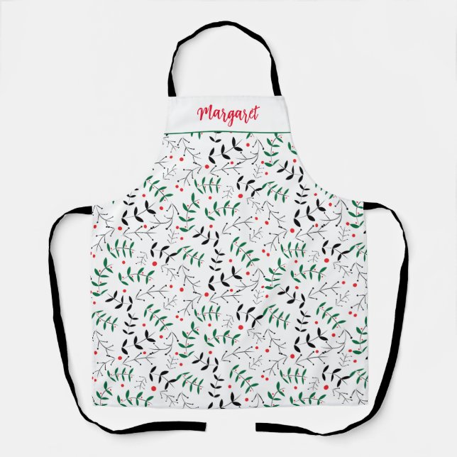 Retro Christmas Woodland Berries Personalised  Apron (Front)