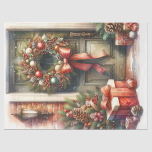 Retro Christmas Wreath Decoupage Tissue Paper