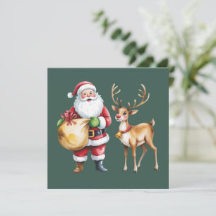 Retro Christmas Xmas Reindeer Vintage Holiday Card