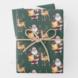 Retro Christmas Xmas Reindeer Vintage Holiday Wrapping Paper Sheet