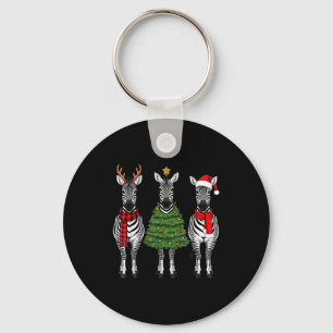 Retro Christmas Zebra Santa Reindeer Safari Animal Key Ring