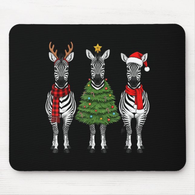 Retro Christmas Zebra Santa Reindeer Safari Animal Mouse Mat (Front)