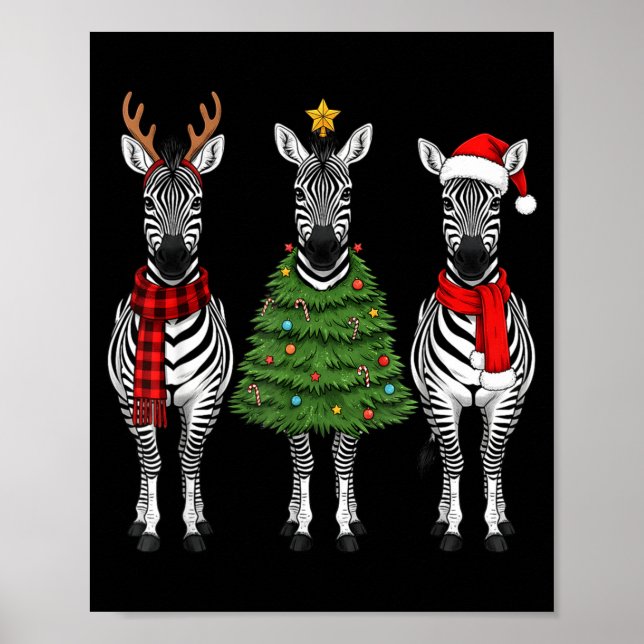 Retro Christmas Zebra Santa Reindeer Safari Animal Poster (Front)