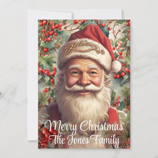 Retro ChristmasSanta Claus  Holiday Card (Front)