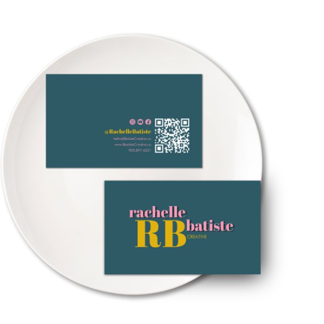 Retro Chunky Font Monogram Green Pink Social Media Business Card (Creator Uploaded)