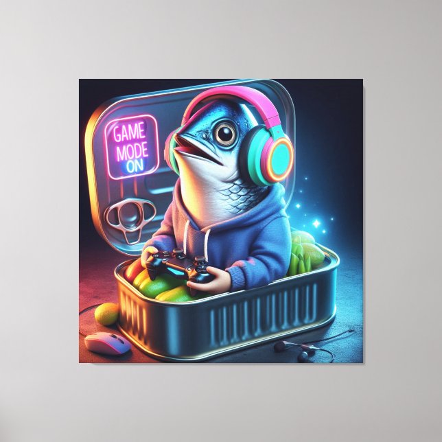  Retro Chunky Sardine Gamer Deep Sea Vibes Art Canvas Print (Front)