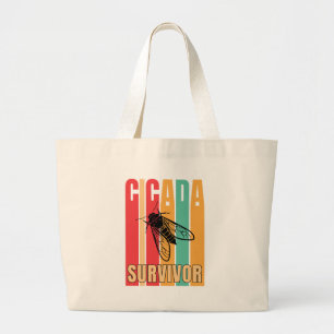 Retro CICADA SURVIVOR Large Tote Bag