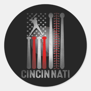 Retro Cincinnati American Flag Distressed Baseball Classic Round Sticker
