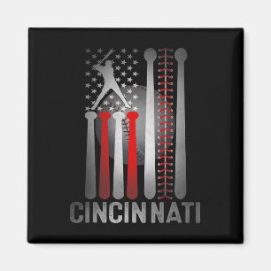 Retro Cincinnati American Flag Distressed Baseball Magnet