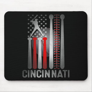 Retro Cincinnati American Flag Distressed Baseball Mouse Mat