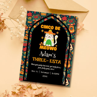Retro Cinco De Mayo- Cute Cat Three-esta Invitation