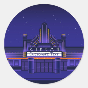 Retro Cinema Movie Theatre Marquee Personalise Classic Round Sticker