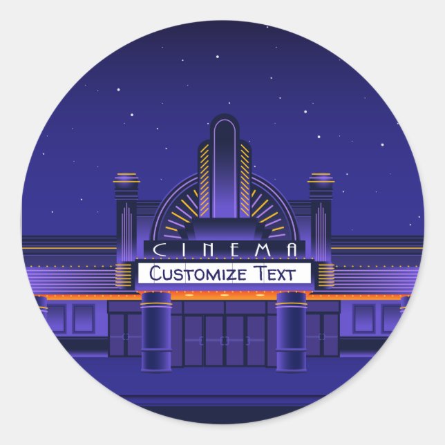Retro Cinema Movie Theatre Marquee Personalise Classic Round Sticker (Front)
