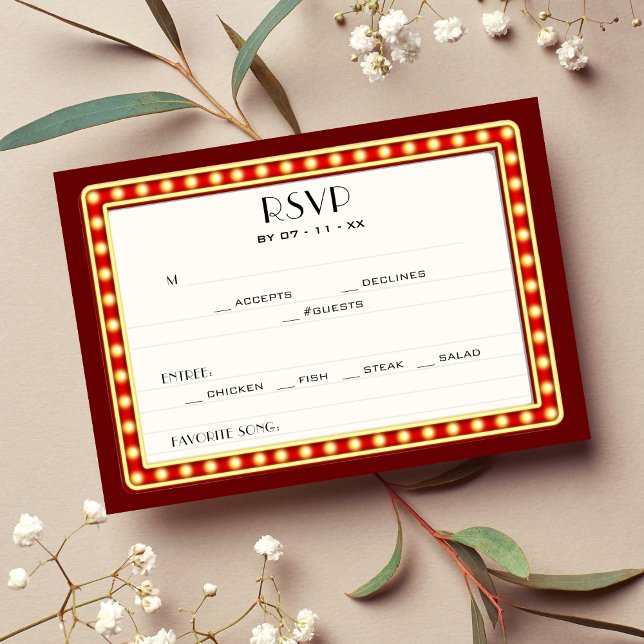 Retro Cinema Movie Theatre Marquee Sign Wedding RSVP Card (Retro Cinema Movie Theater Marquee Sign Wedding RSVP Card)