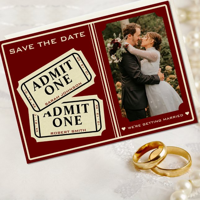 Retro Cinema Theatre Admit One Ticket Stub Wedding Save The Date (Retro Cinema Theater Admit One Ticket Stub Wedding Save The Date)