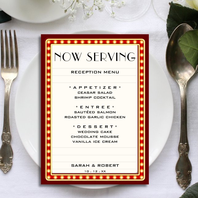 Retro Cinema Theatre Marquee Sign Red Wedding Menu (Retro Cinema Theater Marquee Sign Red Wedding Menu)
