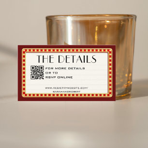 Retro Cinema Theatre Marquee Sign Wedding Details Enclosure Card