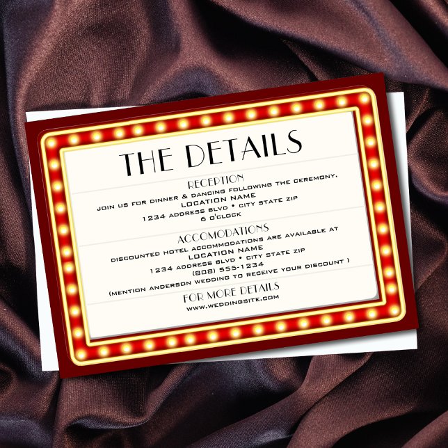 Retro Cinema Theatre Marquee Sign Wedding Details Enclosure Card (Retro Cinema Theater Marquee Sign Wedding Details Enclosure Card)