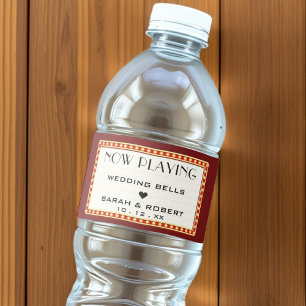 Retro Cinema Theatre Marquee Sign Wedding Favour Water Bottle Label
