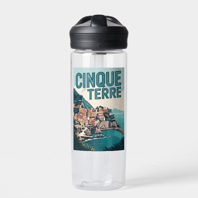Retro Cinque Terre Hike Design Gift Water Bottle (Front)