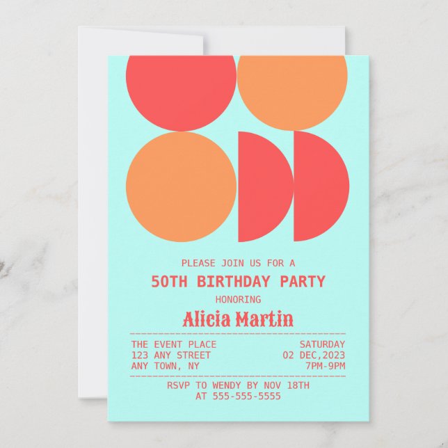 Retro Circle Geometric Pattern Mint Birthday Invitation (Front)