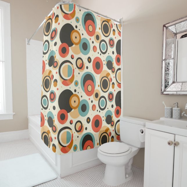 Retro Circle Pattern Shower Curtain (In Situ)