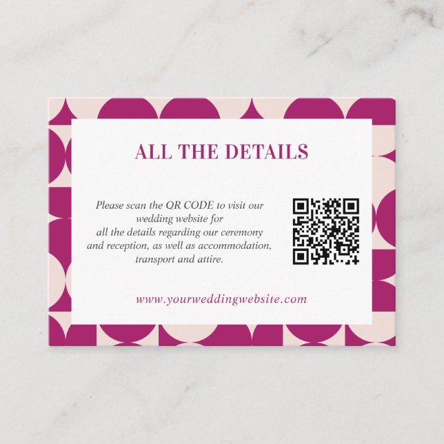 Retro Circle Scallop Mid Century QR CODE Wedding  Enclosure Card (Front)