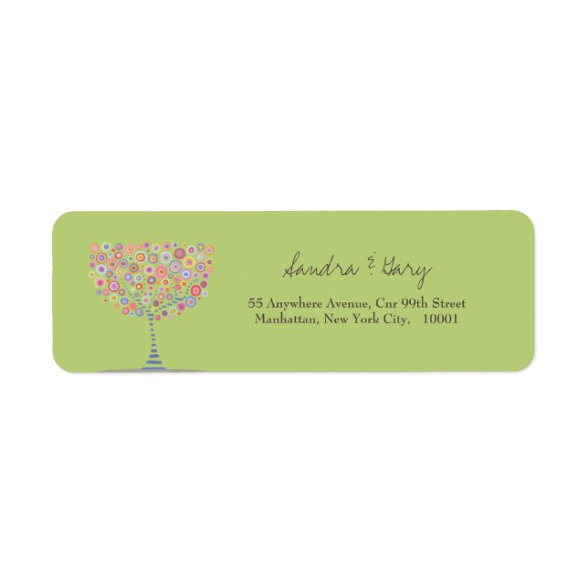 Retro Circle Tree Lime Green Return Address (Front)