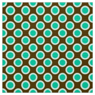 Retro circled dots, brown and turquoise fabric