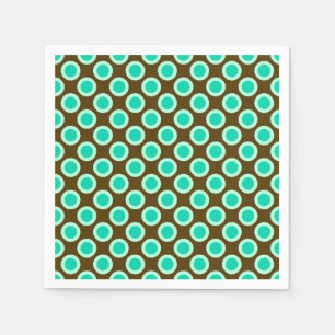 Retro circled dots, brown and turquoise napkin