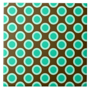 Retro circled dots, brown and turquoise tile