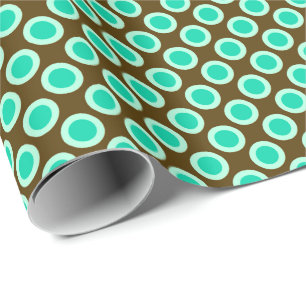 Retro circled dots, brown and turquoise wrapping paper