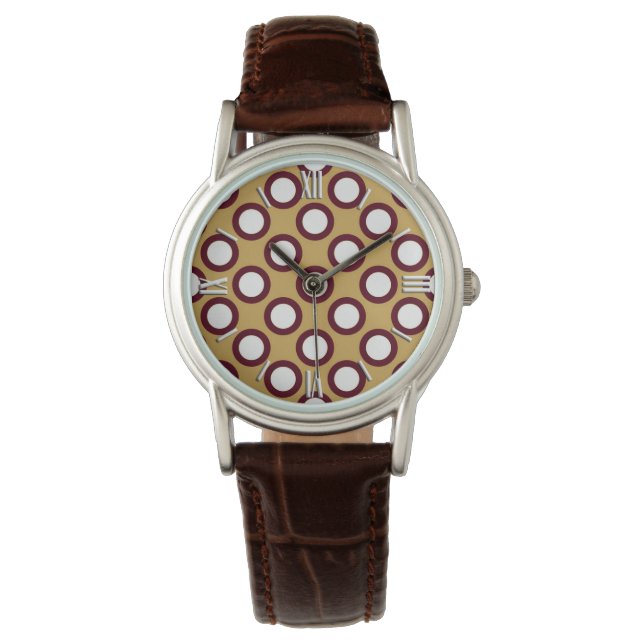Retro circled dots, caramel, cream and chocolate watch (Front)