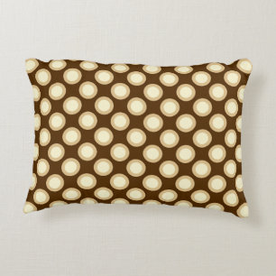 Retro circled dots, chocolate, cream and tan decorative cushion