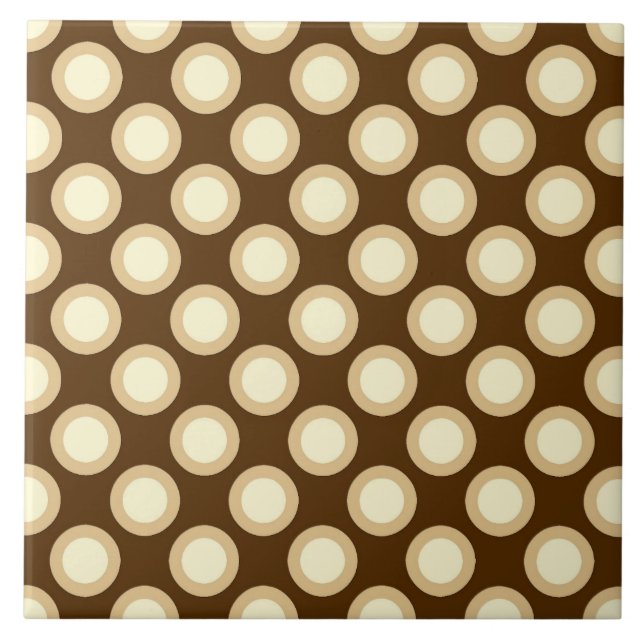 Retro circled dots, chocolate, cream and tan tile (Front)