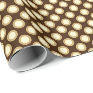 Retro circled dots, chocolate, cream and tan wrapping paper