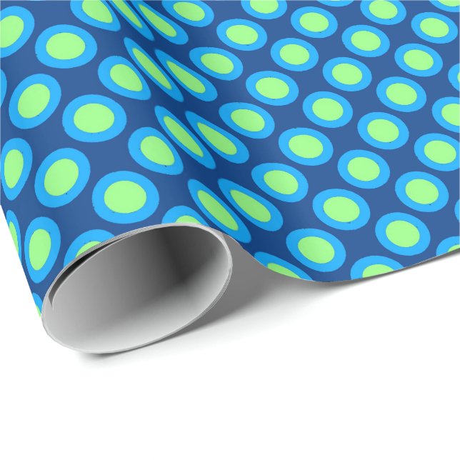 Retro circled dots, cobalt blue and light green wrapping paper (Roll Corner)