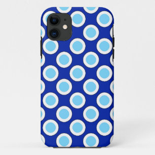 Retro circled dots, cobalt blue and white iPhone 11 case