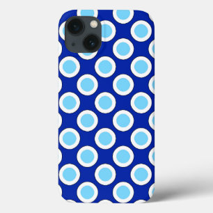 Retro circled dots, cobalt blue and white iPhone 13 case
