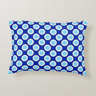Retro circled dots, cobalt blue and white decorative cushion